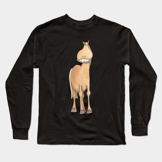 Horse, with perfect teeth! Give us a smile! Long Sleeve T-Shirt by krisevansart